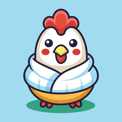 Sick Chicken in Blanket – Cartoon Vector Icon Illustration, Animal and Medical Concept Isolated in Flat Style
