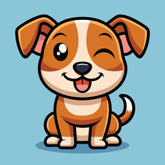Cute Dog Winking Eye – Flat Cartoon Icon Illustration of Puppy Mascot Animal Character Concept
