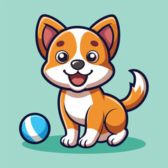 Cute Dog Playing – Flat Cartoon Icon Illustration of Puppy Mascot Animal Character Concept
