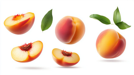 Apricots and peaches arranged on a white background showing fresh ripe fruits for healthy summer eating and natural organic sweetness