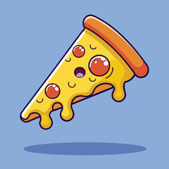 Flying Slice of Pizza – Flat Cartoon Vector Illustration of Fast Food Concept Isolated
