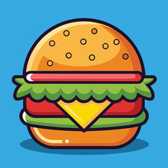 Cheeseburger Cartoon Icon Illustration – Flat Vector Food Concept Isolated
