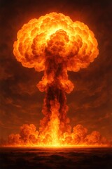 Explosive fiery mushroom cloud