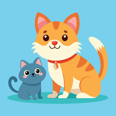 Cute Cat Playing with Dog – Cartoon Vector Icon Illustration, Animal Nature Concept Isolated Flat
