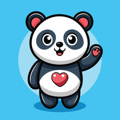 Cute Panda with Korean Love Hand Sign – Cartoon Vector Icon Illustration, Animal Love Concept Isolated
