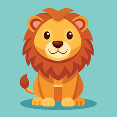 Cute Lion Sitting – Flat Cartoon Vector Icon Illustration of Animal and Nature Concept Isolated
