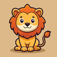 Cute Lion Sitting – Flat Cartoon Vector Icon Illustration of Animal and Nature Concept Isolated
