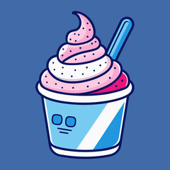 Colorful Cartoon Ice Cream Cup with Spoon – Cute Dessert Illustration