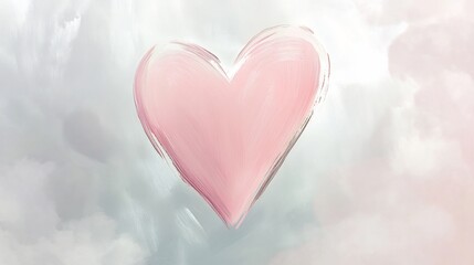 A digital painting of a pink heart shape with a white and light blue cloudy background illustration art