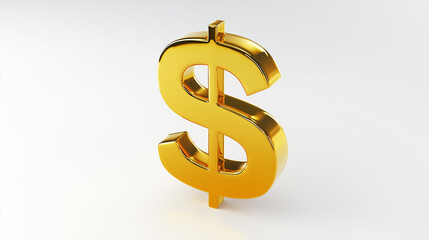 Golden dollar symbol standing out on a white background representing wealth money and financial success in a simple 3D style