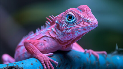 Vibrant Pink Lizard Close-Up on Colorful Background