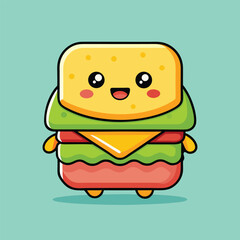 Cute Sandwich Smiling – Flat Cartoon Vector Icon Illustration of Food Object Concept Isolated
