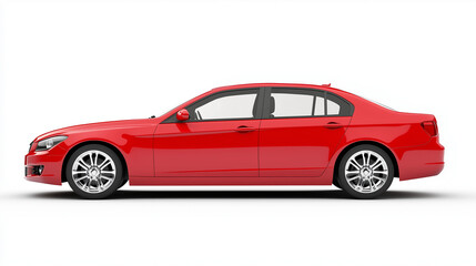 Red sports car parked alone on a white background showing a shiny and fast luxury vehicle designed for speed and style