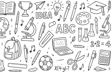 School Doodle Education Icons - Hand Drawn Vector Illustration