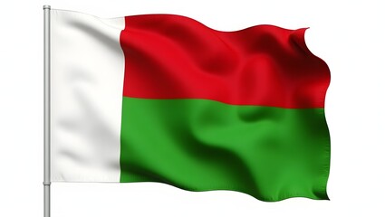 Obraz premium Realistic illustration of Madagascar flag. Vertical white stripe on the left, red and green horizontal bands on the right. Isolated on white background. Ideal for design, education, and politics.