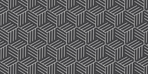 Seamless pattern with hexagon fabric geometric pattern. Abstract ornament chevron design background. Vector mosaic tile design closeup.	