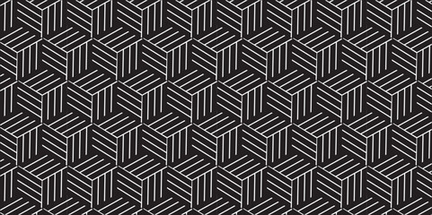 Seamless pattern with hexagon fabric geometric pattern. Abstract ornament chevron design background. Vector mosaic tile design closeup.	