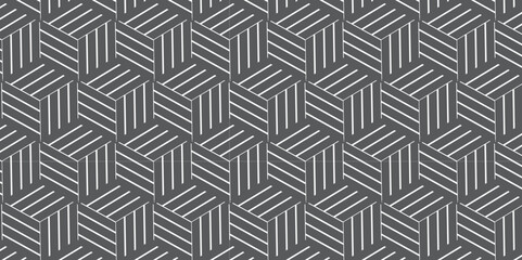 Seamless pattern with hexagon fabric geometric pattern. Abstract ornament chevron design background. Vector mosaic tile design closeup.	