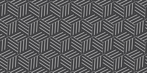 Seamless pattern with hexagon fabric geometric pattern. Abstract ornament chevron design background. Vector mosaic tile design closeup.	