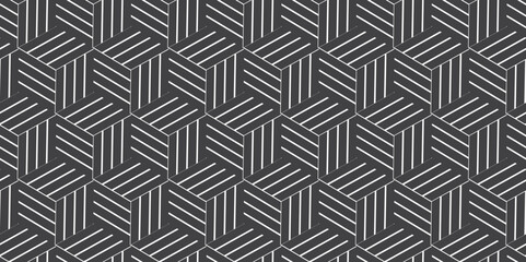 Seamless pattern with hexagon fabric geometric pattern. Abstract ornament chevron design background. Vector mosaic tile design closeup.	