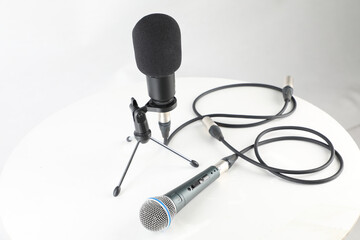 Recording microphone in studio room.