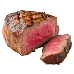 A cooked steak medium rare isolated on a transparent background

