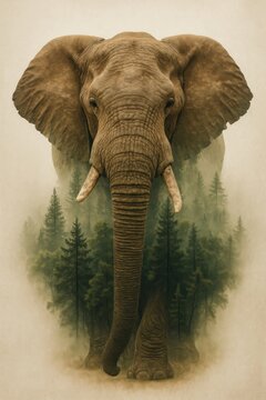 Fototapeta Majestic elephant forest fusion