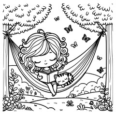 "Cute Curly-Haired Girl activities– Coloring Book Page for Kids"