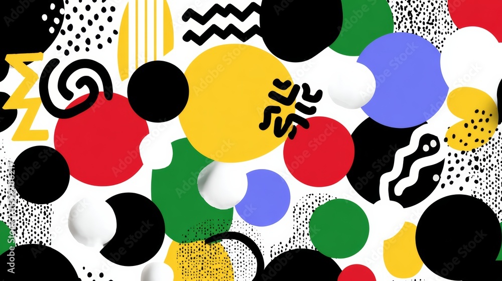 Poster colorful abstract painting with many different colored circles. the circles are of various sizes and