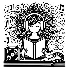 "Cute Curly-Haired Girl activities– Coloring Book Page for Kids"