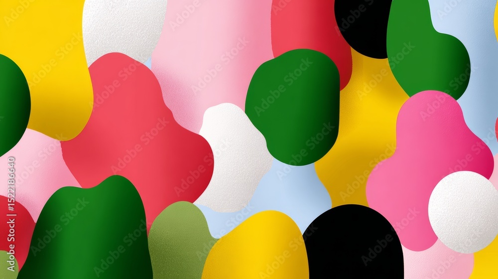 Poster colorful abstract painting with many different shapes and colors. the painting is full of life and e