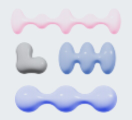 3d halftone brutal shapes collection. Trendy color Y2k pixelated geometric elements