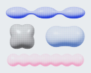 3d halftone brutal shapes collection. Trendy color Y2k pixelated geometric elements