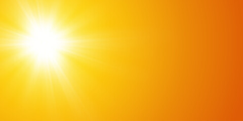 Sun in bright orange coastline sky vector realistic background. Summer illustration of sunny evening with clear sky and sunlight