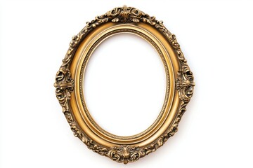 Ornate golden frame oval shape on white background