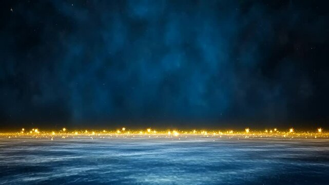 Mystic Night: Golden Lights on a Dark Blue Horizon