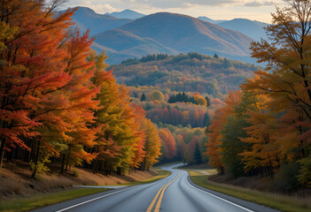 Scenic Autumn Road Through Mountain Forest