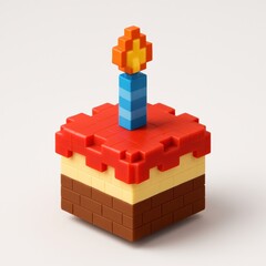 Fototapeta premium Pixelated cake with candle illustration.