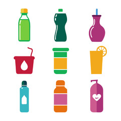Colorful assortment of containers and drinkware on white background