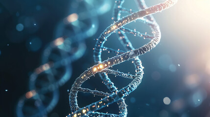 Glowing DNA double helix with methyl groups representing epigenetic modifications, genetic research and biotechnology concepts, science and medical innovation.
