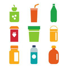 Collection of colorful vector icons of food and drink