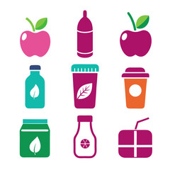 Colorful food and drink icons flat design illustration vector