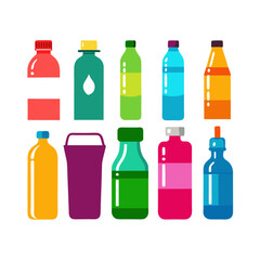 Colorful assorted bottles in flat vector style illustration