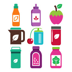 Vibrant collection of flat icon herbal remedies, health