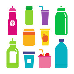 Vibrant flat lay vector illustration of colorful drink containers