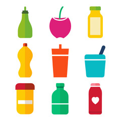 Collection of colorful food and beverage containers illustration