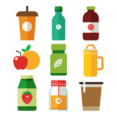 Colorful flat design assortment of various beverage containers