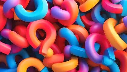 Colorful question marks in a dense abstract pattern.