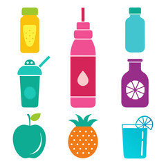 Healthy Beverages and Fruits with Minimalist Design on White Background