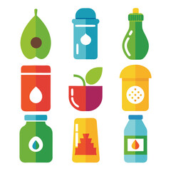 Nine colorful bottle icons on a white background vector